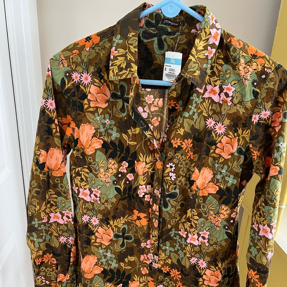J McLaughlin olive multi blouse size small nwt